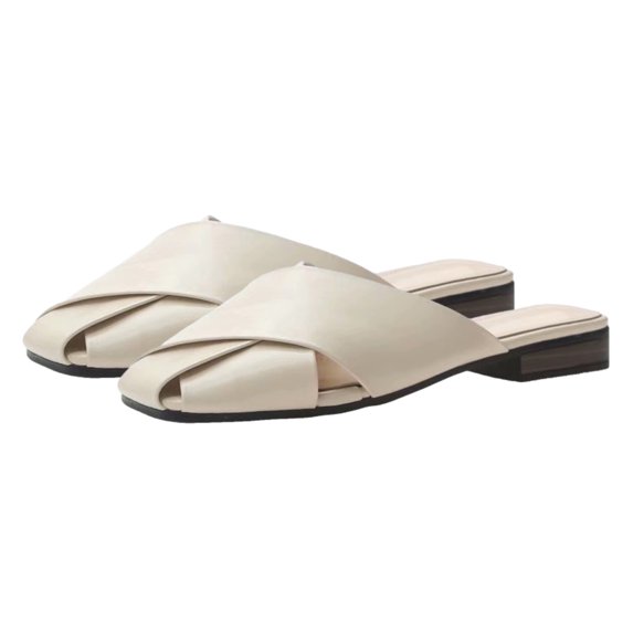 Dressy Mules for Women Comfortable Low Heel Slip-On Sandal Shoes Square Toe Dress Shoes Breathable Flats Slippers