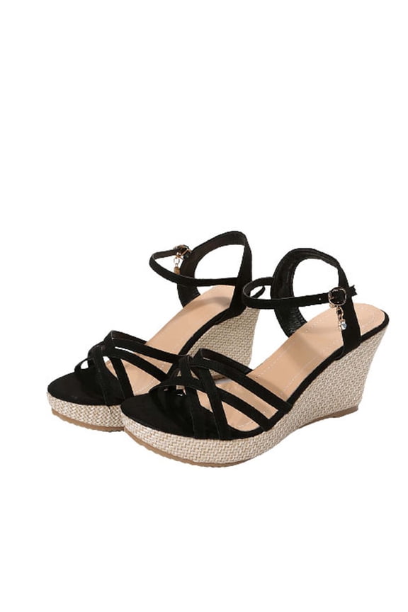 Dressy Open Toe Sandals Platform Wedge Sandals with Cushioned Insole and Ankle Strap Buckle,Strappy Wedge Sandals for Women Comfortable Summer