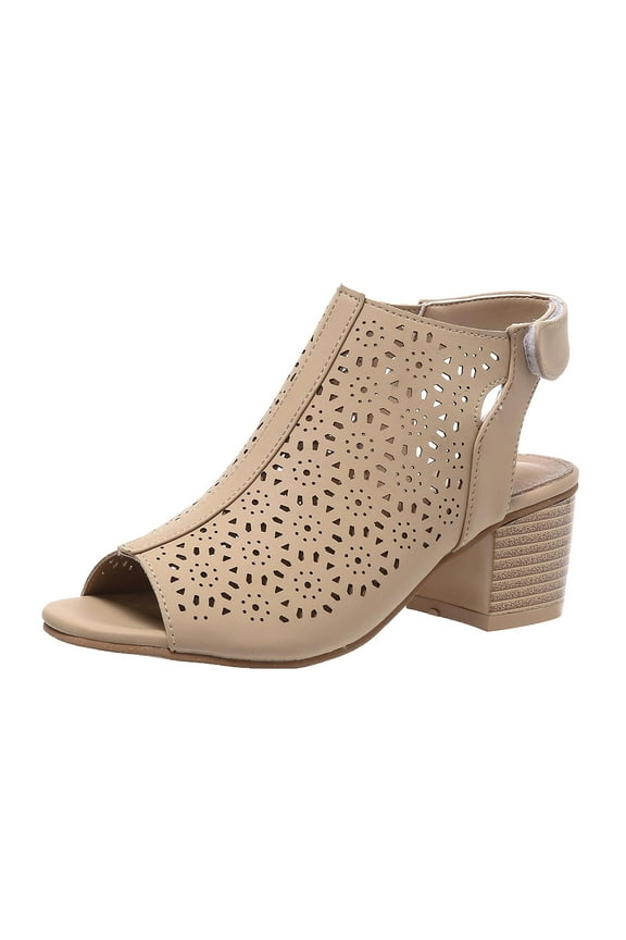 Dressy Peep Toe Boho Sandals for Women Slingback Geometric Caged Sandal Cut Out Chunky Stacked Heel Ankle Bootie