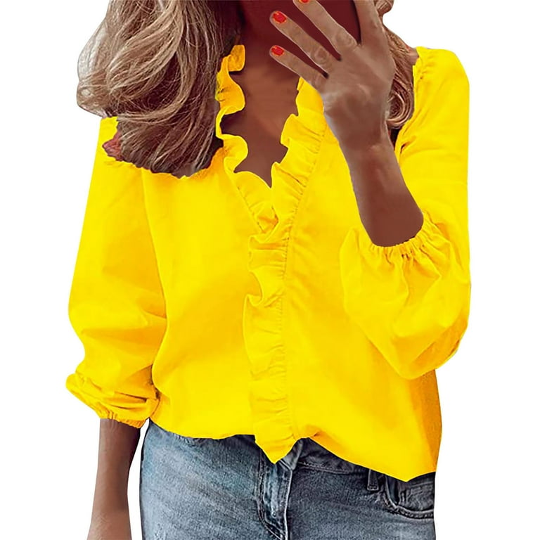 Casual Solid Flounce V Neck Blouses(9 Colors) Casual Solid Flounce V Neck Blouses(9 Colors)