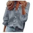 thumbnail image 1 of Dressy Ruffle Tops Womens Long Sleeve Casual V Neck Solid Color Plus Size Blouses Shirts for Ladies Fall Clothes (X-Large, Gray), 1 of 6