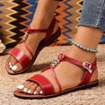 thumbnail image 1 of Dressy Sandals Women Odoly Womens Sandals Women's Fashionable Casual All-Match Outer Wear Round Head Spring And Summer Flat Open Toe Roman Beach Sandals Red, 1 of 5