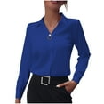 thumbnail image 1 of Dressy Satin Work Shirt for Women Button Down Wrinkle-Free Lightweight Smooth Loose Office Business Shirts Outfits Dark Blue XL, 1 of 7
