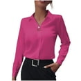 thumbnail image 1 of Dressy Satin Work Shirt for Women Button Down Wrinkle-Free Lightweight Smooth Loose Office Business Shirts Outfits Hot Pink XL, 1 of 7