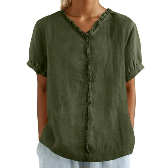 Dressy Shirts for Women Button Down Solid Color Short Sleeve Lapel Collared Blouses Ladies Summer Casual Beach Tops