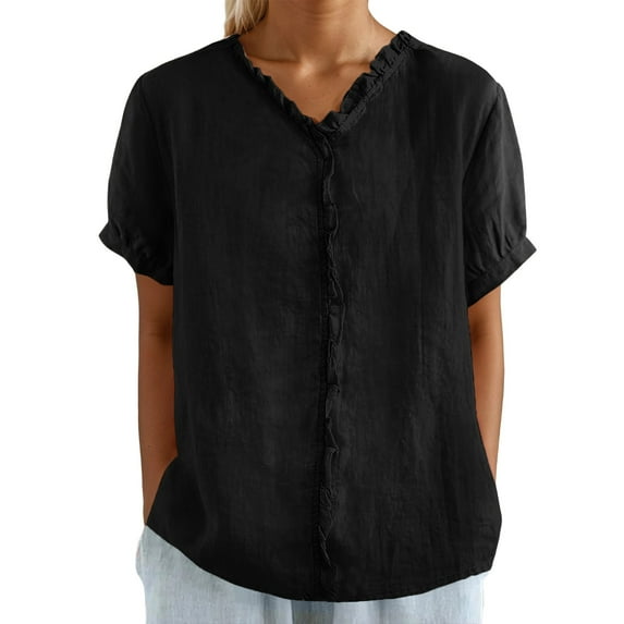 Dressy Shirts for Women Button Down Solid Color Short Sleeve Lapel Collared Blouses Ladies Summer Casual Beach Tops