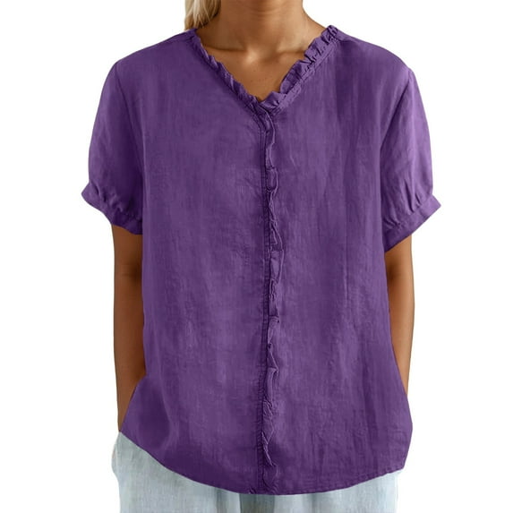 Dressy Shirts for Women Button Down Solid Color Short Sleeve Lapel Collared Blouses Ladies Summer Casual Beach Tops