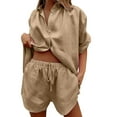 thumbnail image 1 of Dressy Shorts for Women, Compression Shorts for Women,Stylish Women's Casual Two-Piece Tracksuit Button-Up Blouse and High Waist Elastic Shorts Comfortable Loungewear for Summer Outdoor Activities, 1 of 4