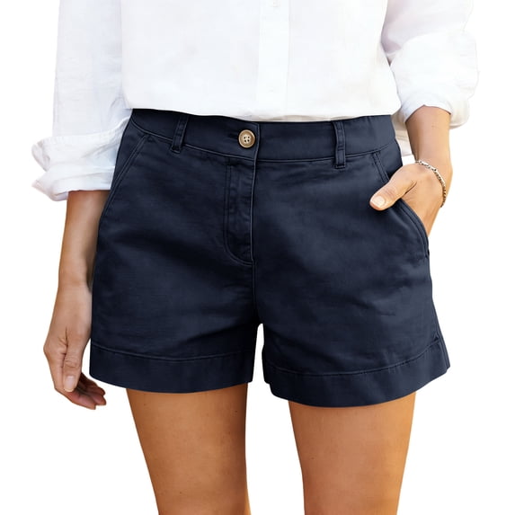 Dressy Shorts for Women Summer Bermuda Shorts with Pockets Dressy Casual Button Down Wide Leg Beach Short Navy M