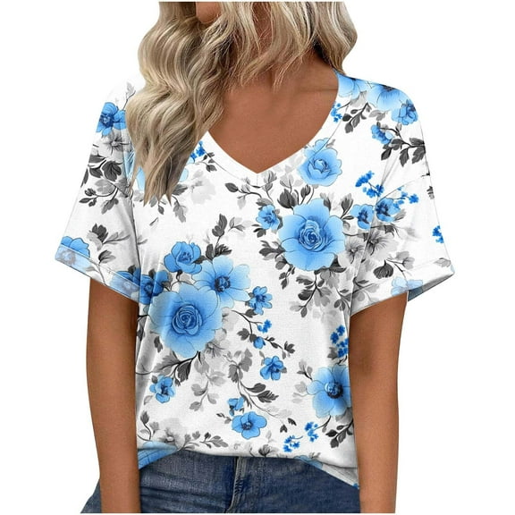 Dressy Summer Tops for Women 2025 Womens T Shirts Loose Fit V Neck Red Shirts for Women