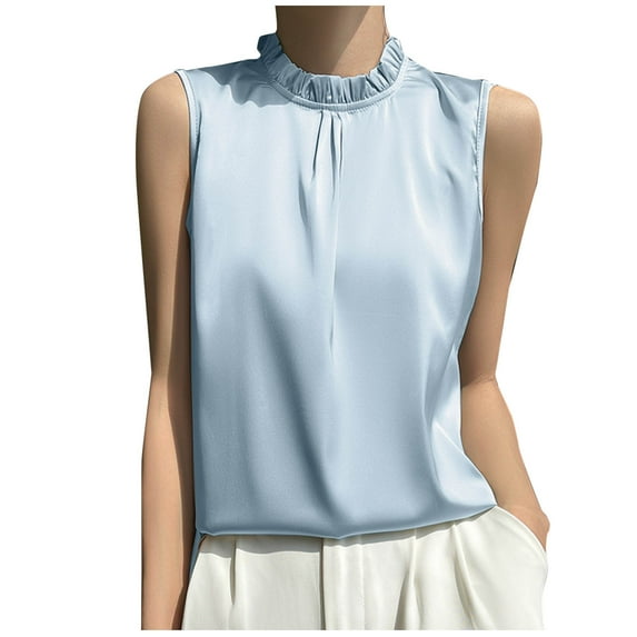 Dressy Tank Tops For Women Sevevn Womens Silk Satin Tank Tops Business Casual Ruffle Trim Mock Neck Sleeveless Summer Blouses Shirts Basic Tank Tops For Women