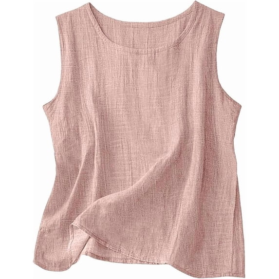 Tank Tops for Women Summer Cotton Linen Crewneck Sleeveless t Shirts Gauze Camisole Lightweight Casual Blouses