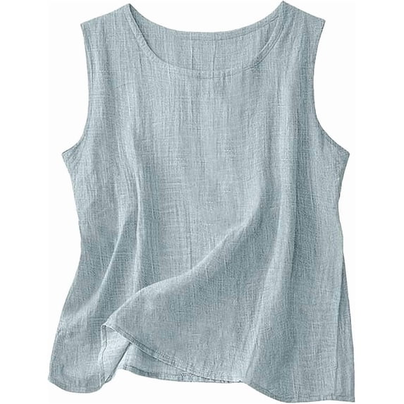 Tank Tops for Women Summer Cotton Linen Crewneck Sleeveless t Shirts Gauze Camisole Lightweight Casual Blouses
