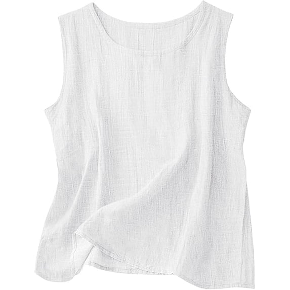 Tank Tops for Women Summer Cotton Linen Crewneck Sleeveless t Shirts Gauze Camisole Lightweight Casual Blouses