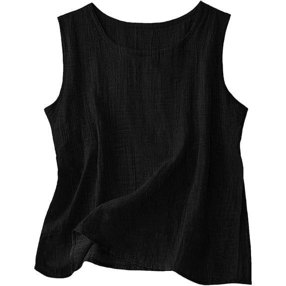 Tank Tops for Women Summer Cotton Linen Crewneck Sleeveless t Shirts Gauze Camisole Lightweight Casual Blouses