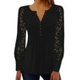 thumbnail image 1 of Dressy Tops For Women,Women Summer Trendy See Through Lace Long Long Sleeve Shirt V Neck Casual Fitted Tunic Clothes Tops,Womens Plus Size Tops(Color:Black,Size:S), 1 of 8