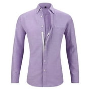 Dressy Tops for Men Long Sleeve Blouses Business Office Work Shirts Lapel V Neck Hide Zipper Tops Slim Fit Shirt Purple,XS