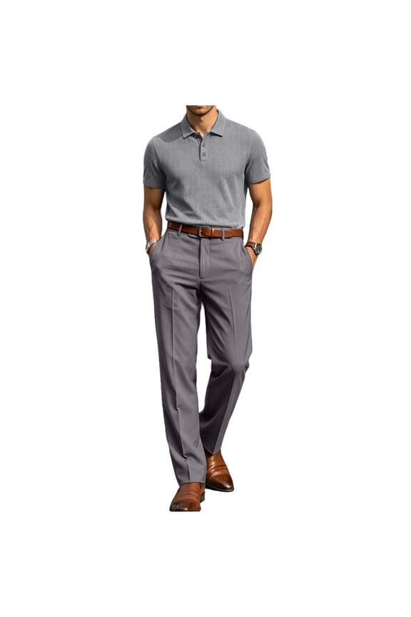 Dressy Two Piece Set for Knitted Short Sleeve Shirt & Pants Business Casual Office Outfit Spring Summer 2 PC Sets Gray S