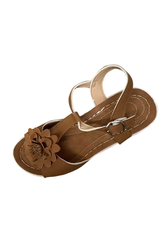 Dressy Wedge Sandals for Women,Open Toe Ankle Strap Flower Casual Platform Shoes for Party Vacation Birthday Wedding Office Walking