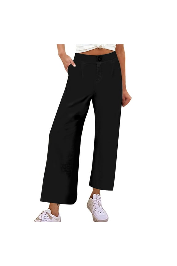 Dressy Wide Leg Pants for Women High Waist Business Casual Work Wear Summer Loose Cooling Straight Fit Trouser Pants (M, Black)