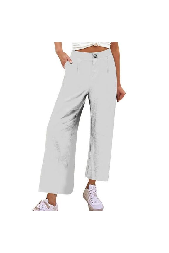 Dressy Wide Leg Pants for Women High Waist Business Casual Work Wear Summer Loose Cooling Straight Fit Trouser Pants (XL, White)