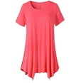thumbnail image 1 of Dressy Women Tops Hide Belly Tunic Summer 2022 Short Sleeve Casual Pleated Blouses Loose Flowy Shirt for Leggings, 1 of 6
