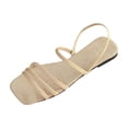 thumbnail image 1 of Dressy Womens Sandals Summer Comfortable Suede Strappy Square Toe Flats Sandals Women - Casual Walking Woman Shoes Khaki 8.5(41), 1 of 5