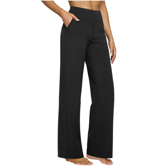 Dressy Yoga Pants for Women Work High Waisted Wide Leg Travel Pants with Pockets Loose Comfy Trousers Running Sports Leggings