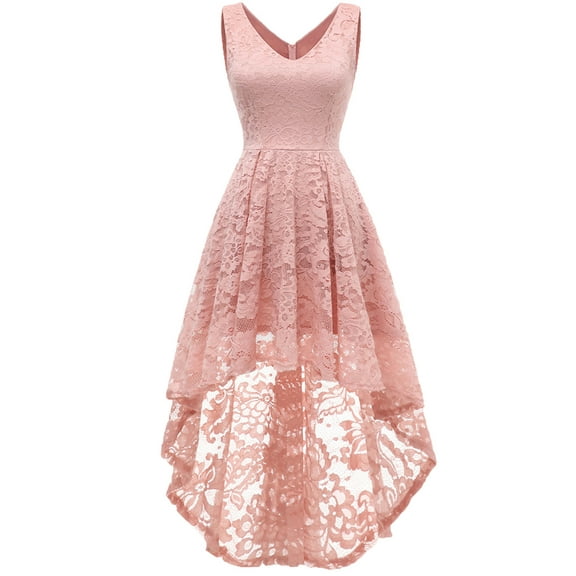 Dressystar Women Floral Lace Bridesmaid Dress Sleeveless Hi-Lo Swing Cocktail Party Dress