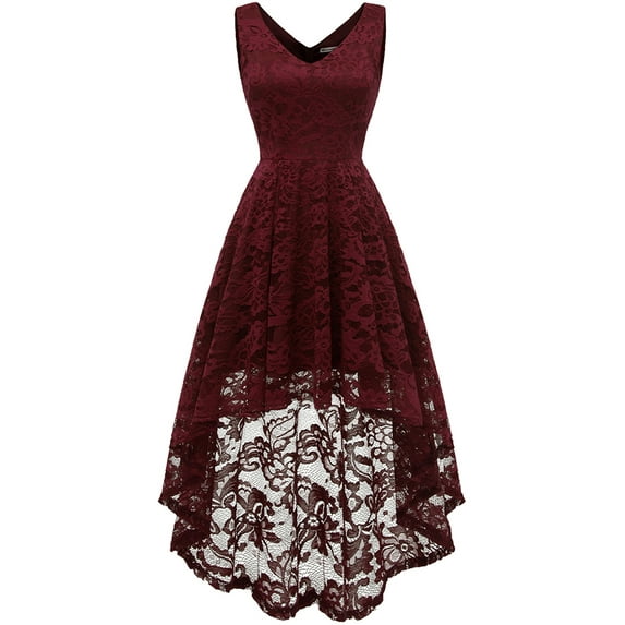 Dressystar Women Floral Lace Bridesmaid Dress Sleeveless Hi-Lo Swing Cocktail Party Dress