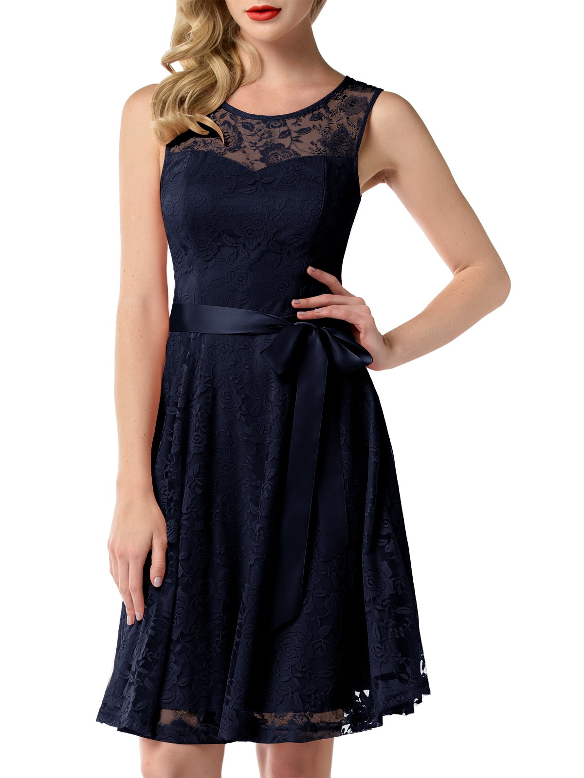 Dressystar Women Floral Lace Cocktail Party Dress Female Knee Length Bridesmaid Dress Walmart