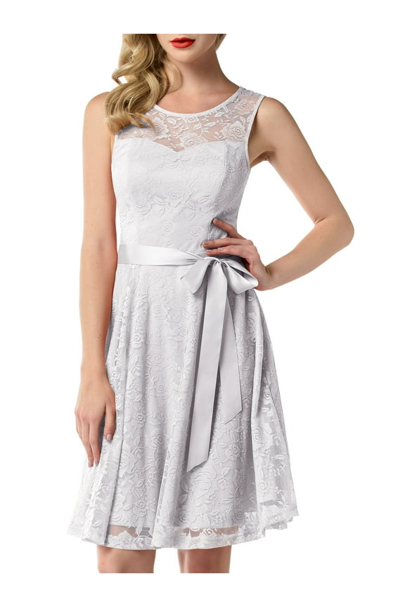 Women Floral Lace Cocktail Party Dress Female Knee Length Bridesmaid Dress
