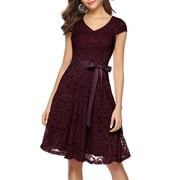 DRESSYSTAR Women Floral Lace Short Bridesmaid Dress Female Cap Sleeve Cocktail Party Dress