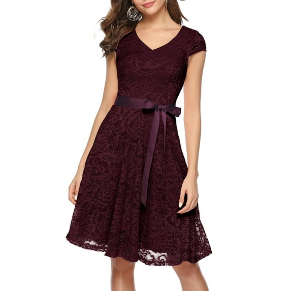 Dressystar Women Floral Lace Short Bridesmaid Dress Female Cap Sleeve Cocktail Party Dress