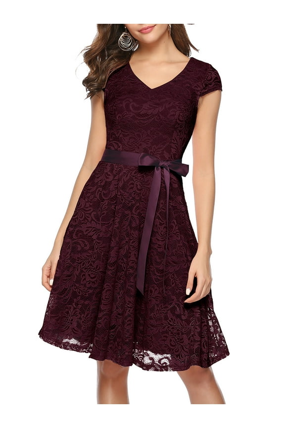 Women Floral Lace Short Bridesmaid Dress Female Cap Sleeve Cocktail Party Dress