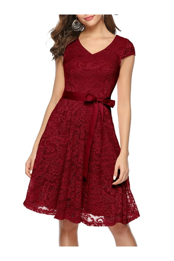 Women Floral Lace Short Bridesmaid Dress Female Cap Sleeve Cocktail Party Dress