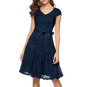 DRESSYSTAR Women Floral Lace Short Bridesmaid Dress Female Cap Sleeve Cocktail Party Dress