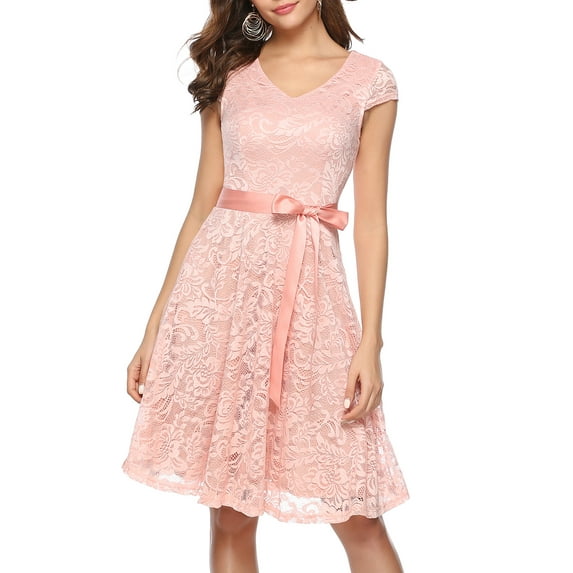 Dressystar Women Floral Lace Short Bridesmaid Dress Female Cap Sleeve Cocktail Party Dress