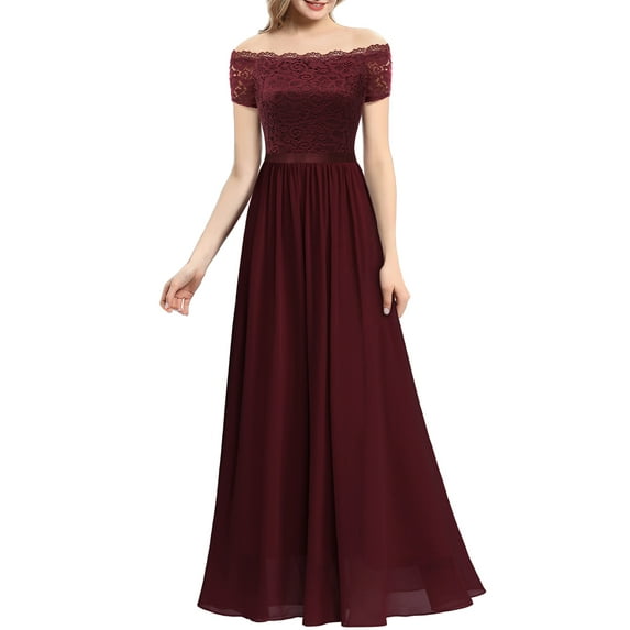 Dressystar Women Floral Lace Wedding Bridesmaid Dress Female Off Shoulder Maxi Party Dresses