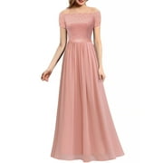 DRESSYSTAR Women Floral Lace Wedding Bridesmaid Dress Female Off Shoulder Maxi Party Dresses