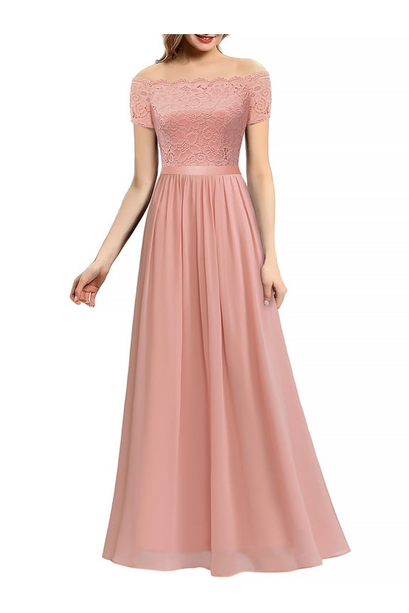 Women Floral Lace Wedding Bridesmaid Dress Female Off Shoulder Maxi Party Dresses