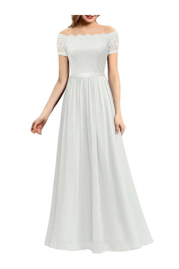 Women Floral Lace Wedding Bridesmaid Dress Female Off Shoulder Maxi Party Dresses