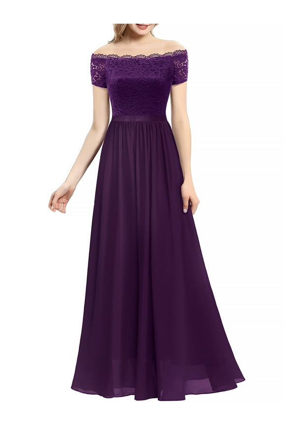 Women Floral Lace Wedding Bridesmaid Dress Female Off Shoulder Maxi Party Dresses