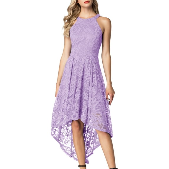 Dressystar Women Halter Floral Lace Cocktail Party Dress Female Knee Length Bridesmaid Dress