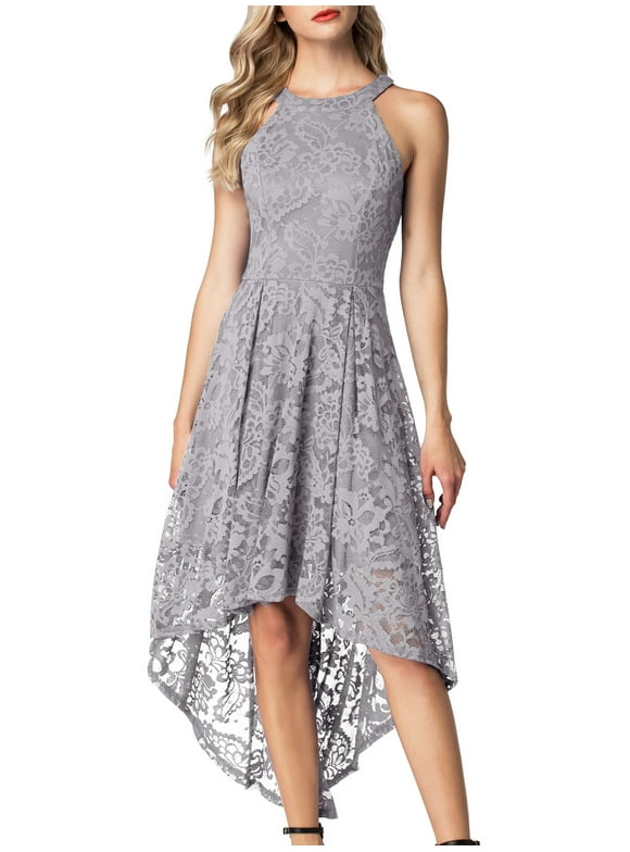 Women Halter Floral Lace Cocktail Party Dress Female Knee Length Bridesmaid Dress