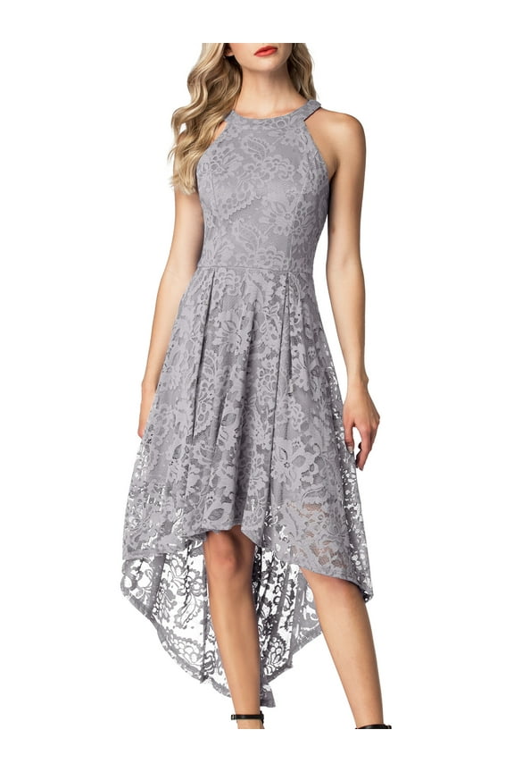 Women Halter Floral Lace Cocktail Party Dress Female Knee Length Bridesmaid Dress