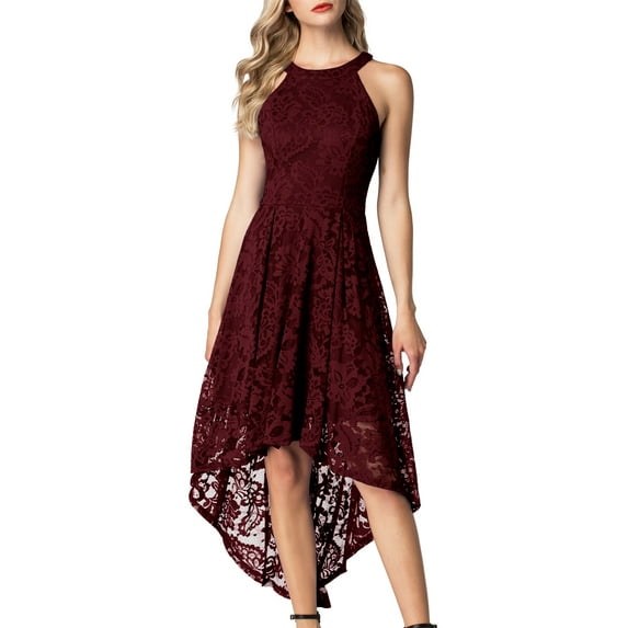 Dressystar Women Halter Floral Lace Cocktail Party Dress Female Knee Length Bridesmaid Dress