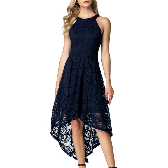 Dressystar Women Halter Floral Lace Cocktail Party Dress Female Knee Length Bridesmaid Dress