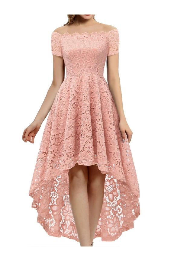 Women Lace Bridesmaid Dress Female Knee-Length Hi-Lo Cocktail Party Dress