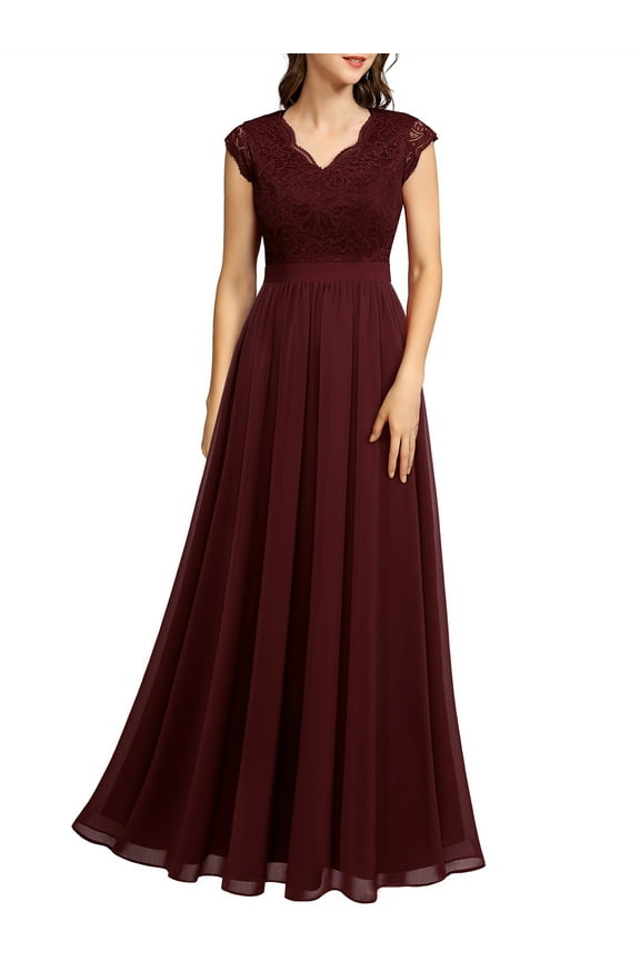 Women Lace Wedding Bridesmaid Dress Female Floor-Length Formal Party Gown